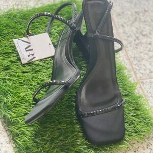 NWT Womens Zara Black Strappy Heels